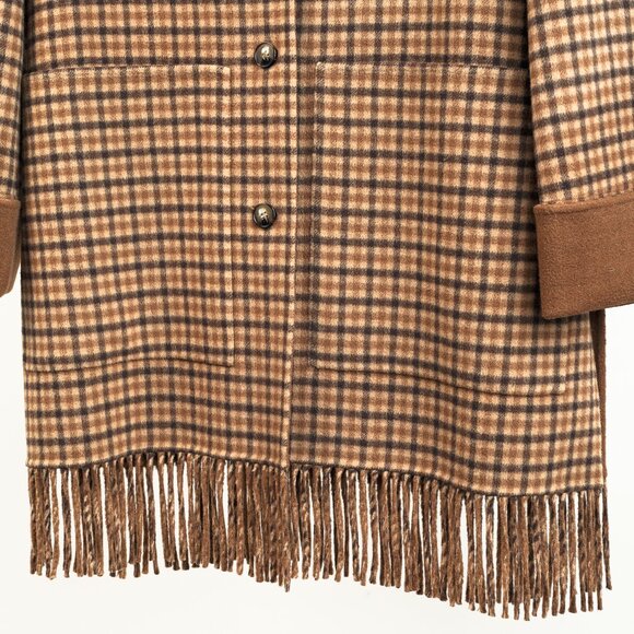 Nanushka Marzy Brown & Beige Fringed Checked Wool-Blend Coat - Picture 9 of 14